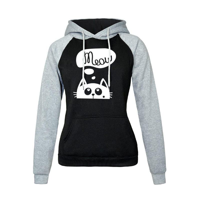 Jesień Zima Nowe Bluzy Dla Kobiet Bluza Kot Meow Druku Mody Bluzy Kpop Bluzy Raglan Harajuku Kapturem