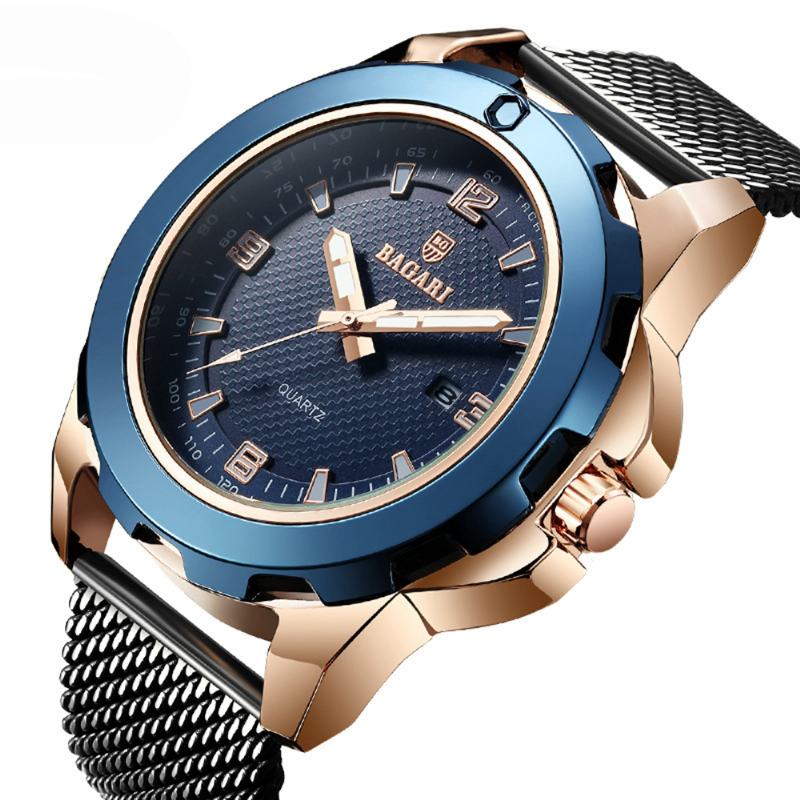 Kalendarz Biznesmenów Wrist Watch Full Steel Luminous Display Zegarki Kwarcowe