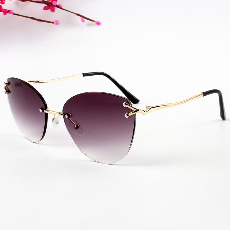 Klasyczne Ocean Film Kot Eye Bezramowe Okulary Przeciwsłoneczne Cut Edge Moda Street Shooting Wklęsły Kształt Damskie Okulary Przeciwsłoneczne