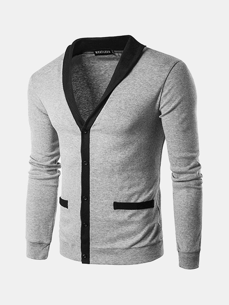 Klasyczny Krótki Modny Sweter Z Dekoltem W Szpic Męski Jednorzędowy Kardigan Z Dzianiny W Kolorze