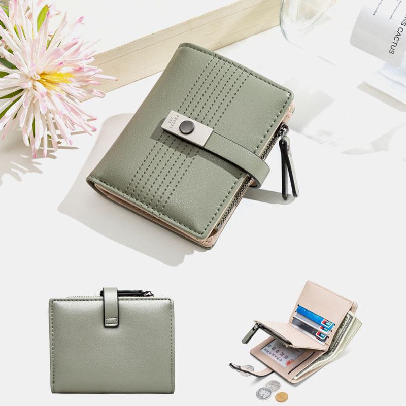 Kobiet 6 Miejsc Na Karty Bifold Solid Short Wallet Purse