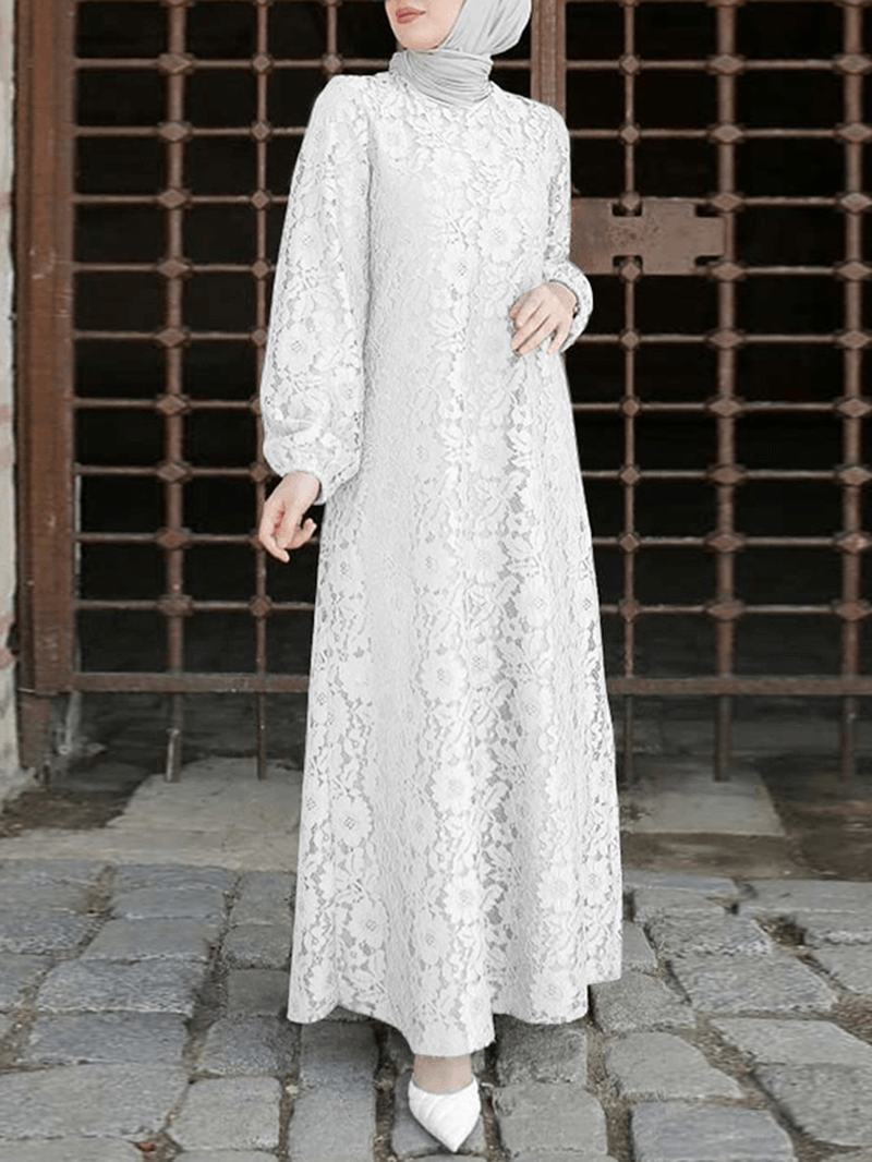 Kobiety 100% Bawełna Abaya Kaftan Lace Patchwork Casual Wedding Midi Dress