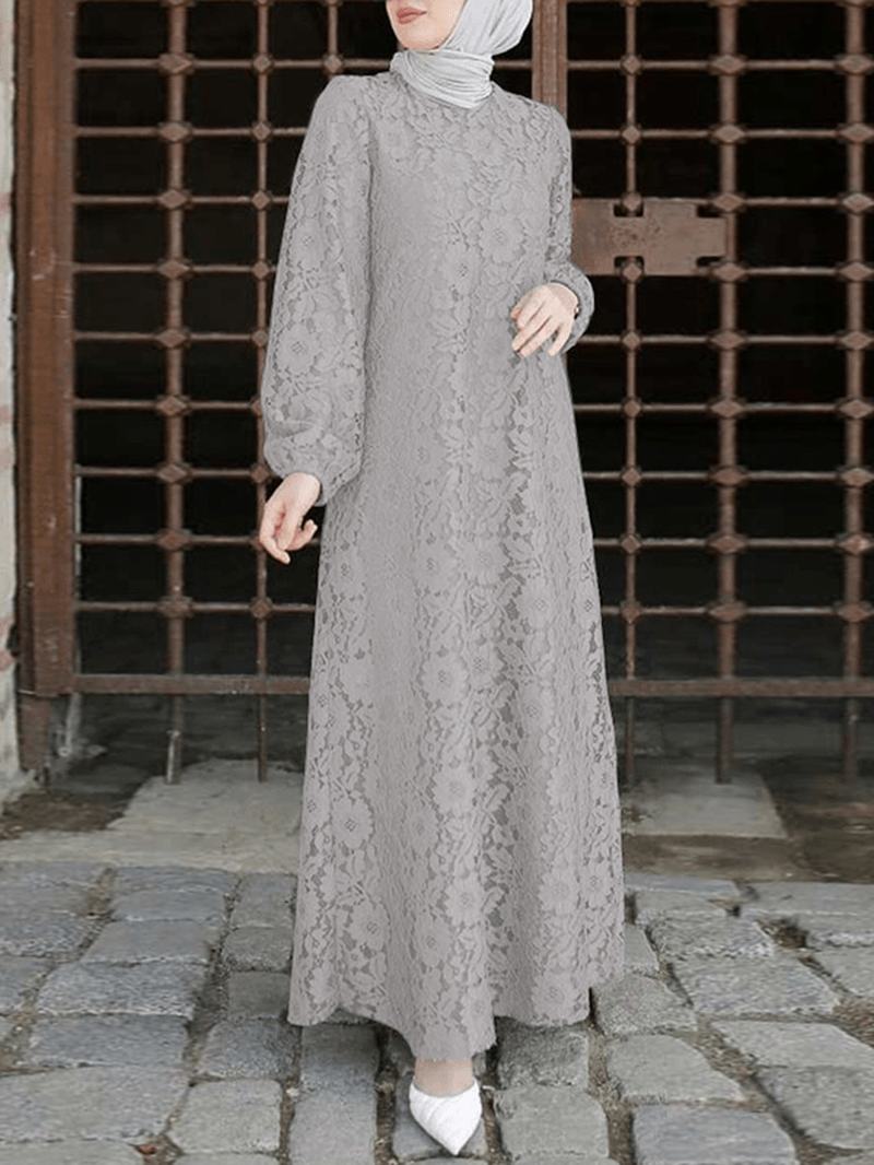 Kobiety 100% Bawełna Abaya Kaftan Lace Patchwork Casual Wedding Midi Dress