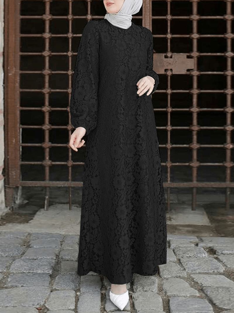 Kobiety 100% Bawełna Abaya Kaftan Lace Patchwork Casual Wedding Midi Dress