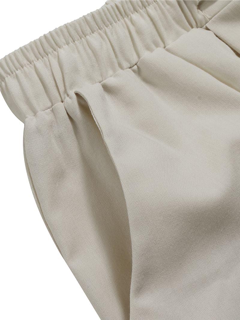 Kobiety 100% Bawełna Jednolity Kolor Wysoka Talia Ze Sznurkiem Zwykłe Spodnie Z Szerokimi Nogawkami