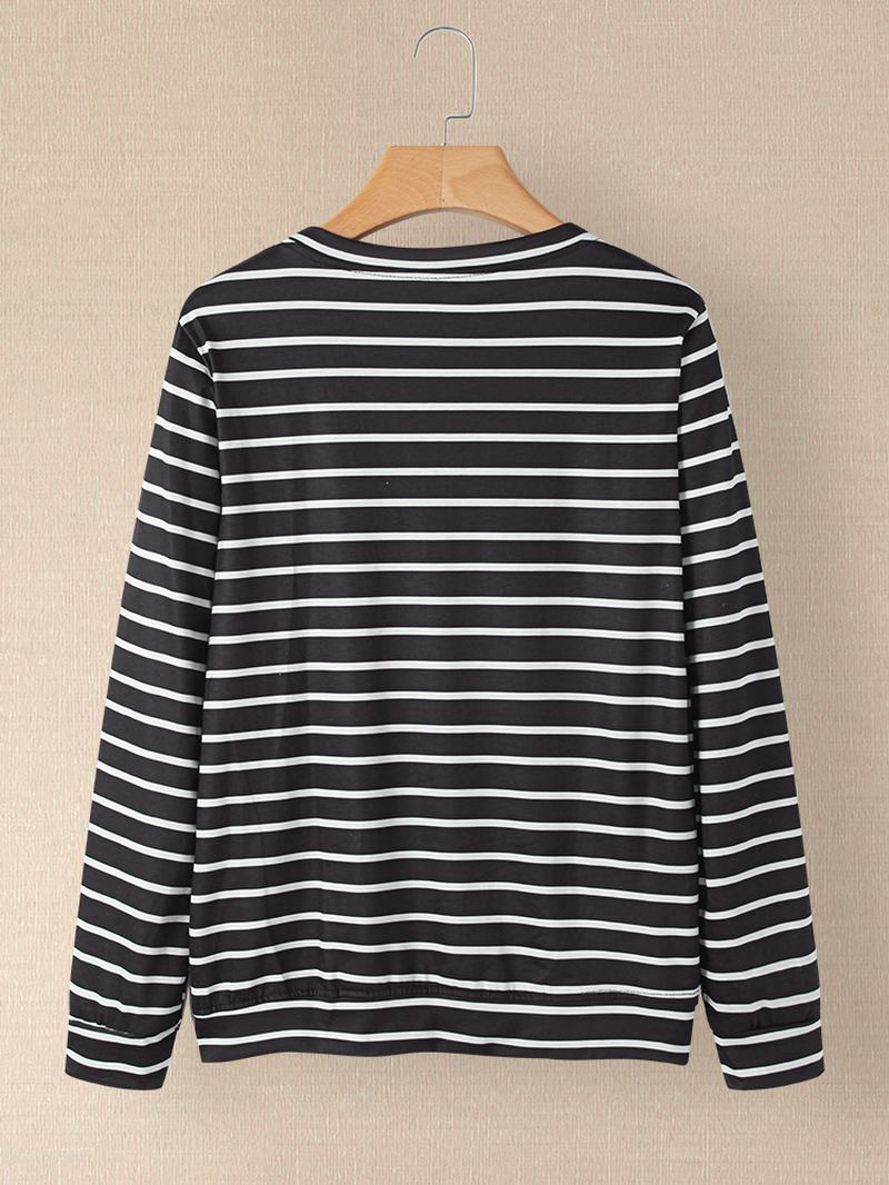Kobiety 3d Dog & Stripe Drukowanie O-neck Pullover Casual Bluzy