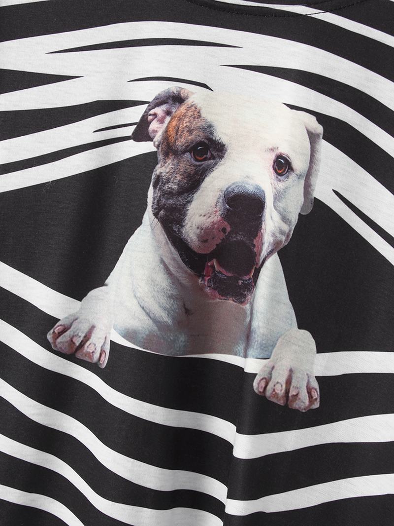 Kobiety 3d Dog & Stripe Drukowanie O-neck Pullover Casual Bluzy