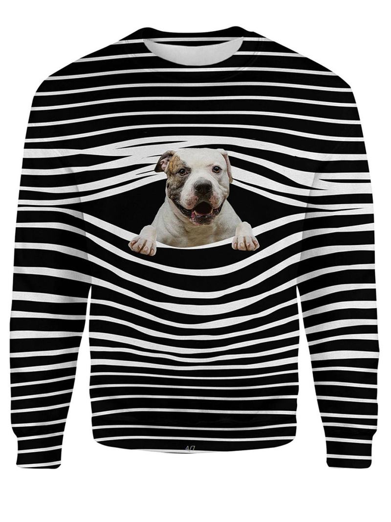 Kobiety 3d Dog & Stripe Drukowanie O-neck Pullover Casual Bluzy