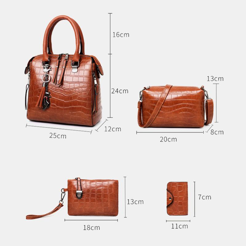 Kobiety 4 Sztuk Faux Leather Soft Solid Color Suit Torebka Crossbody Torba Kopertówka Portfel Na Karty