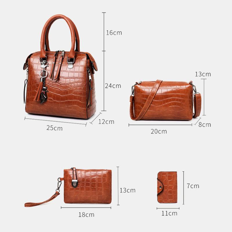 Kobiety 4 Sztuk Faux Leather Soft Solid Color Suit Torebka Crossbody Torba Kopertówka Portfel Na Karty