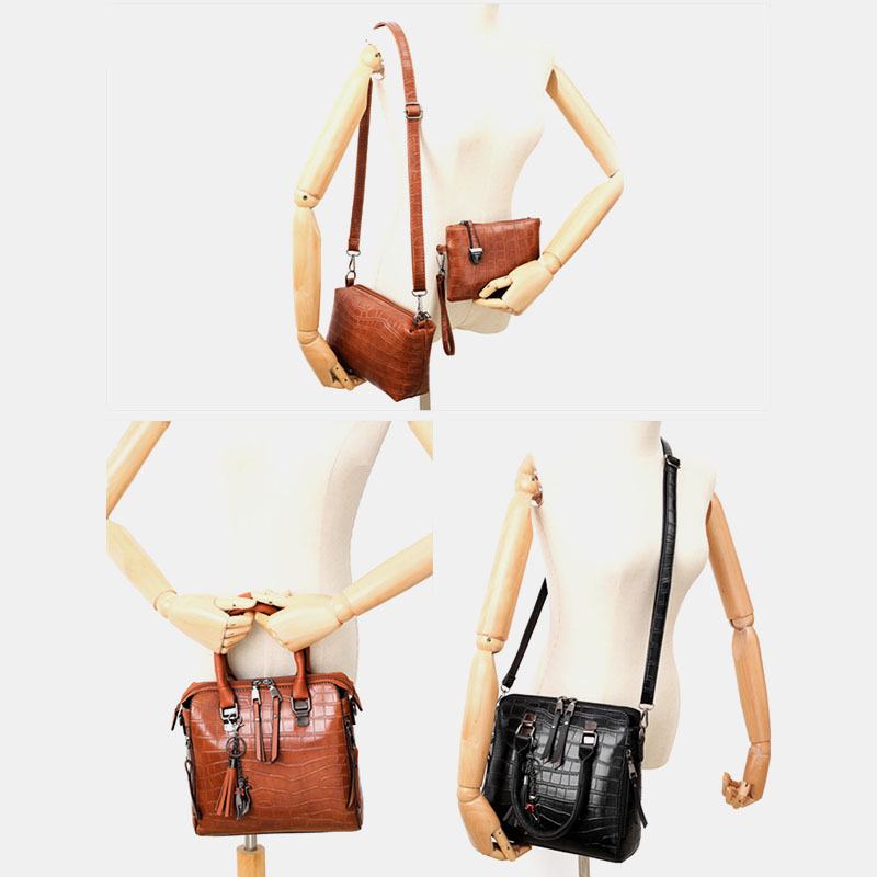 Kobiety 4 Sztuk Faux Leather Soft Solid Color Suit Torebka Crossbody Torba Kopertówka Portfel Na Karty