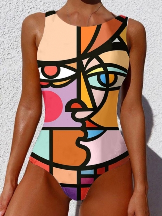 Kobiety Abstrakcyjny Wzór Nadruku Szerokie Paski Backless Beach One Piece