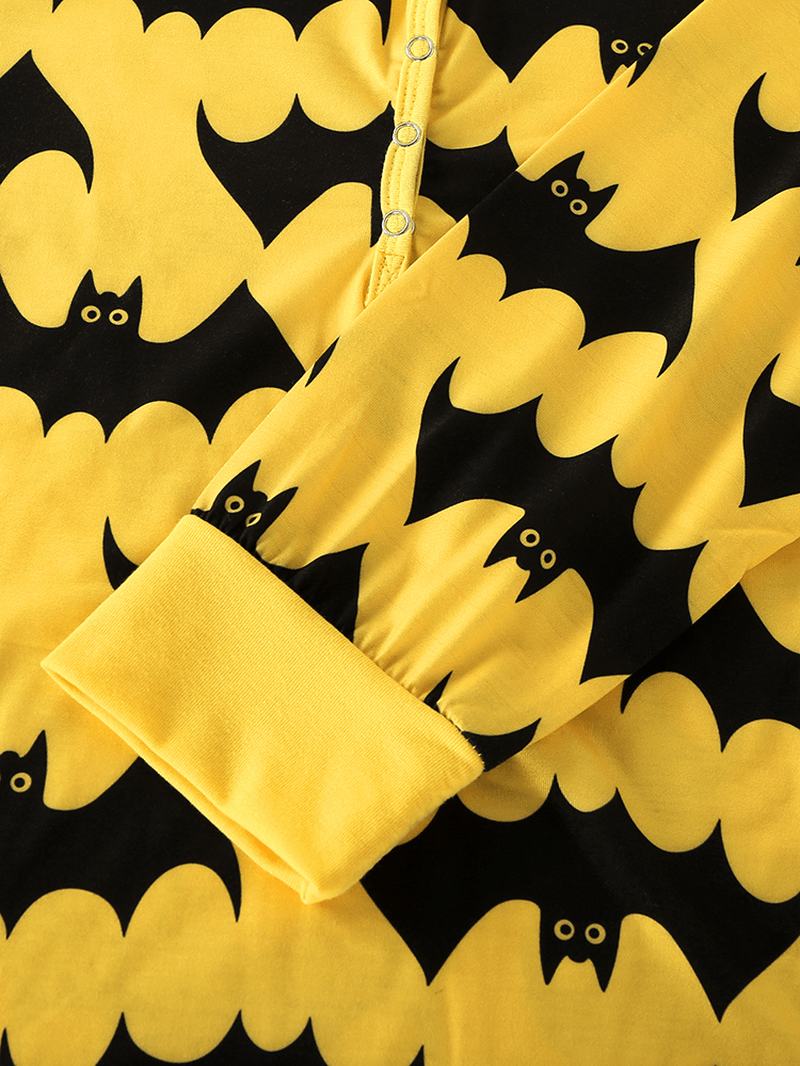 Kobiety Allover Cartoon Bat Drukowanie Dekolt W Serek Z Długim Rękawem Top Ze Sznurkiem Spodnie Do Biegania Domowy Zestaw Piżamy