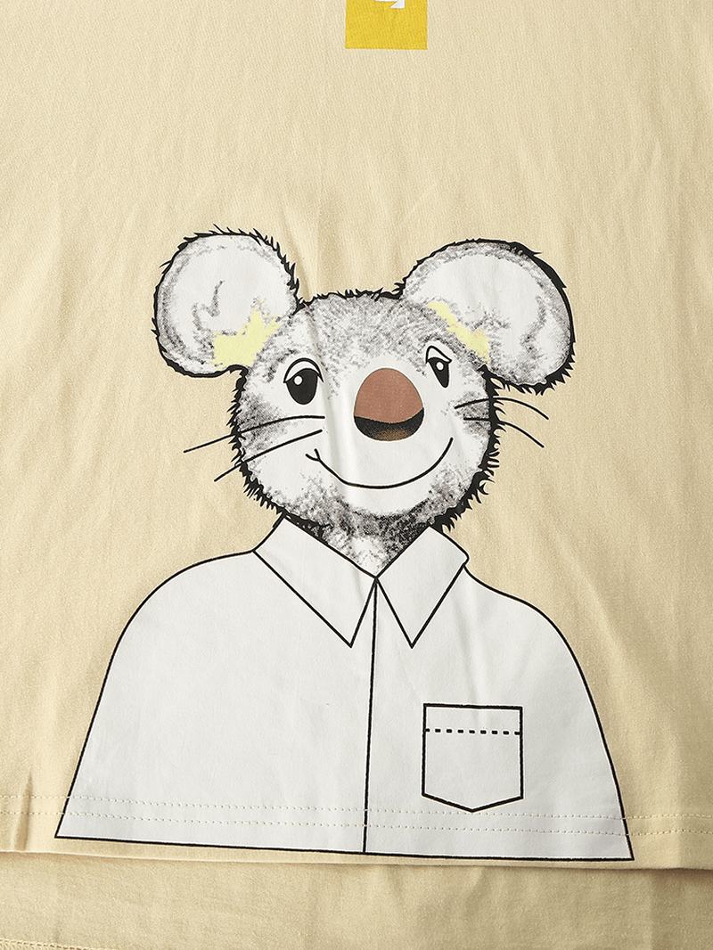 Kobiety Bawełna Cartoon Mouse Drukowanie Pullover Elastyczny Pas Kieszeń Luźne Spodnie Home Piżama Set
