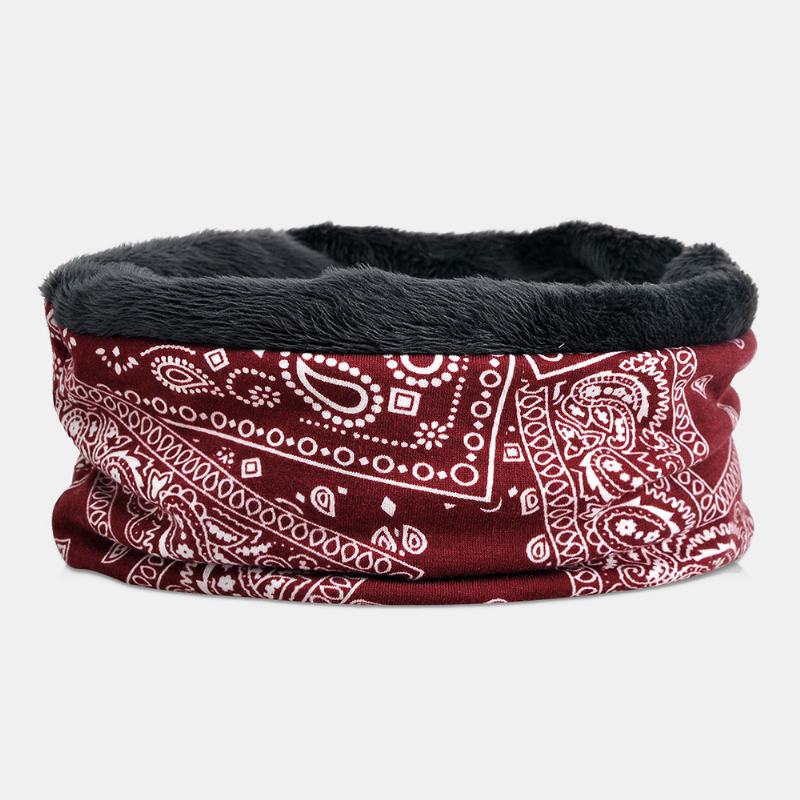 Kobiety Bawełna Plus Aksamit Podwójnego Zastosowania Vintage Kwiaty Nerkowca Drukuj Wiatroodporny Ciepły Szalik Na Szelkach CZapka Typu Beanie Kapelusz Baotou