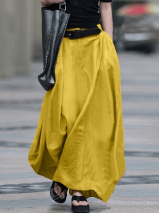 Kobiety Bawełna Wysoka Elastyczna Talia Boczna Kieszeń Zamek Solid Casual Spódnice
