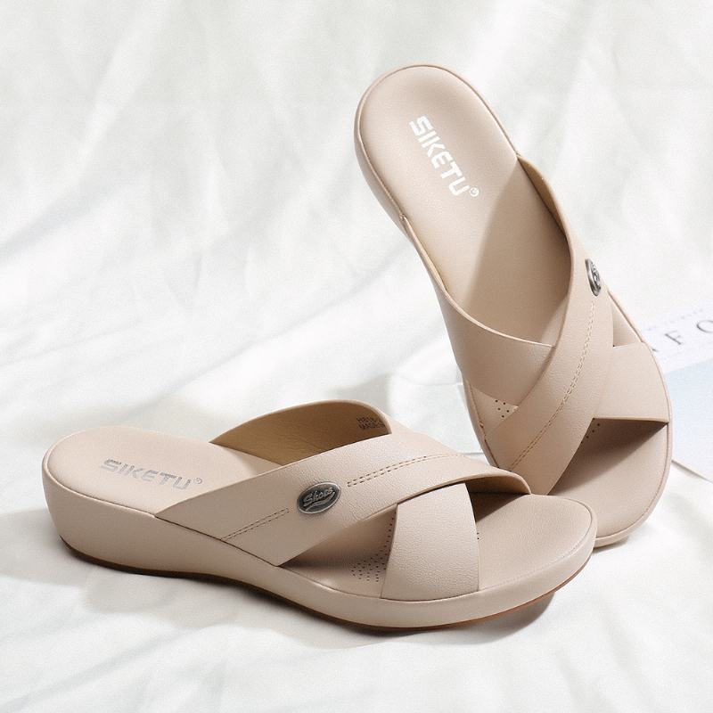 Kobiety Beach Peep Toe Cross Strap Kliny Sandały Na Obcasie