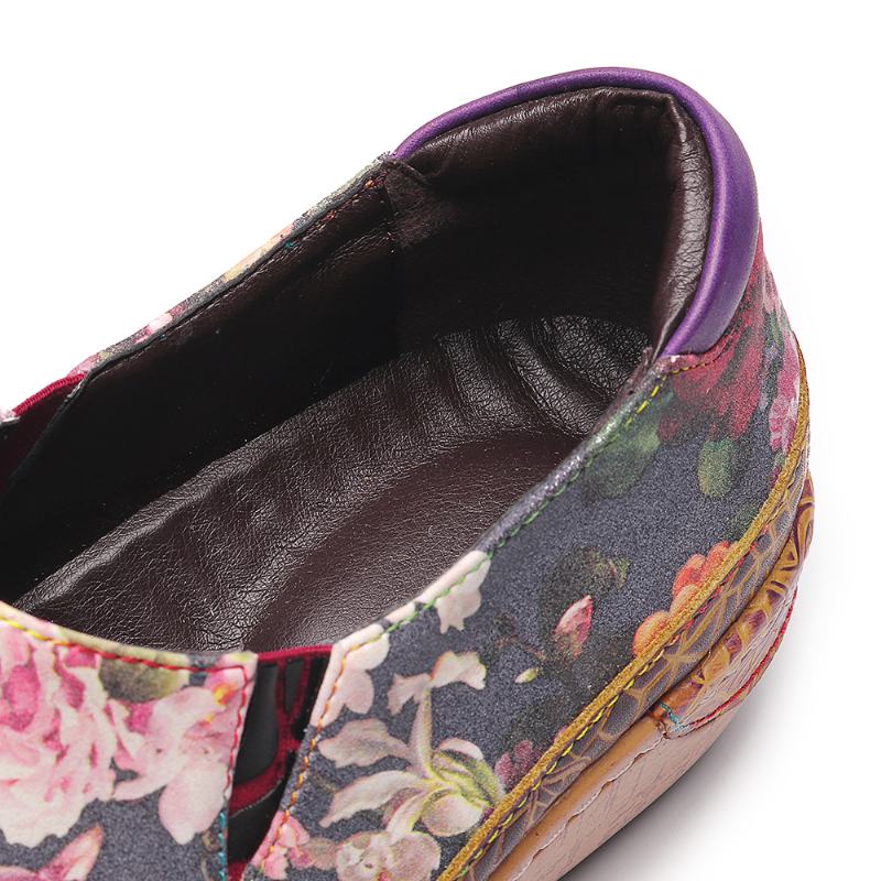 Kobiety Bloom Kwiaty Łączenie Retro Szwy Slip On Mieszkania