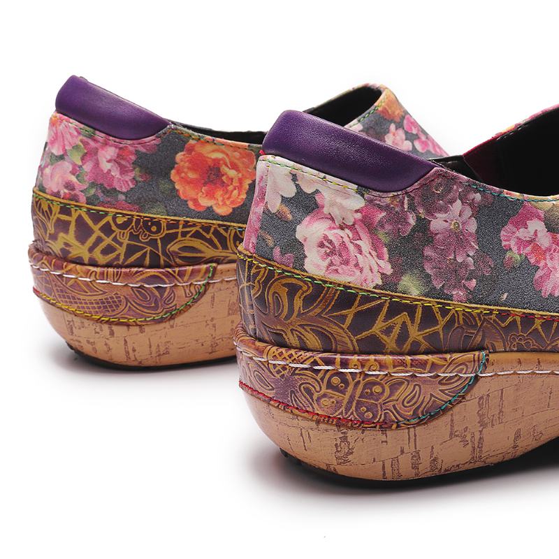 Kobiety Bloom Kwiaty Łączenie Retro Szwy Slip On Mieszkania