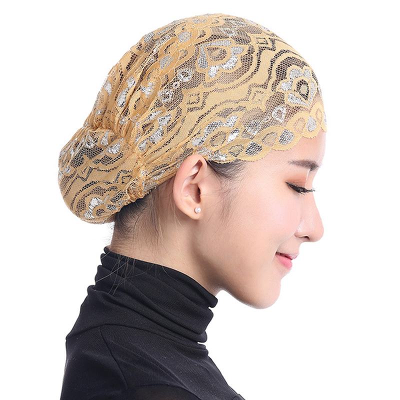 Kobiety Błyszczące Koronkowe Nakrycia Głowy Chustka Na Głowę CZapka Islamska CZapka Szalik Hidżab Undercaps