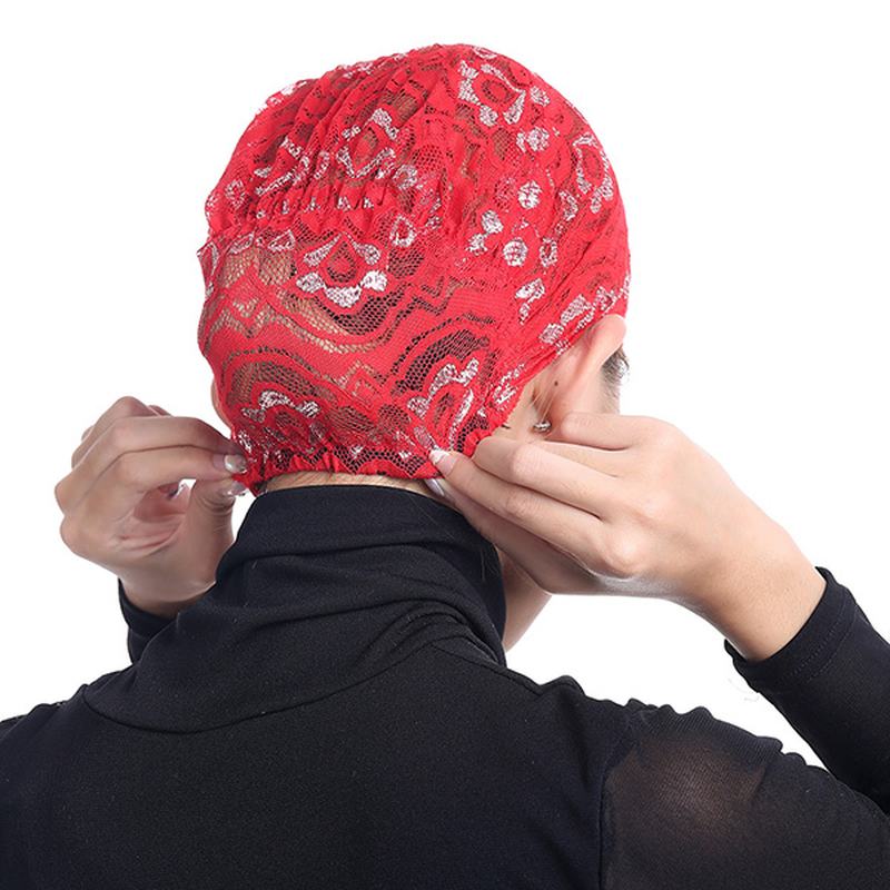 Kobiety Błyszczące Koronkowe Nakrycia Głowy Chustka Na Głowę CZapka Islamska CZapka Szalik Hidżab Undercaps