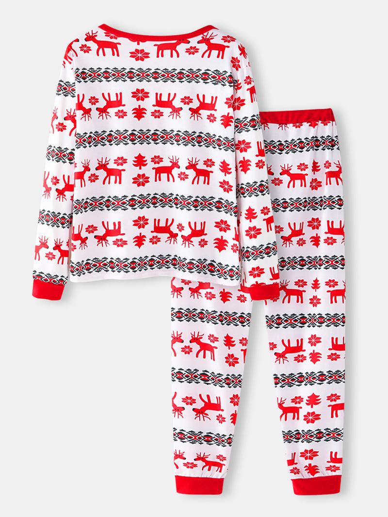 Kobiety Boże Narodzenie Cartoon Drukowanie Sweter Z Dekoltem W Serek Elastyczny Pas Luźne Spodnie Home Casual Zestaw Piżamy