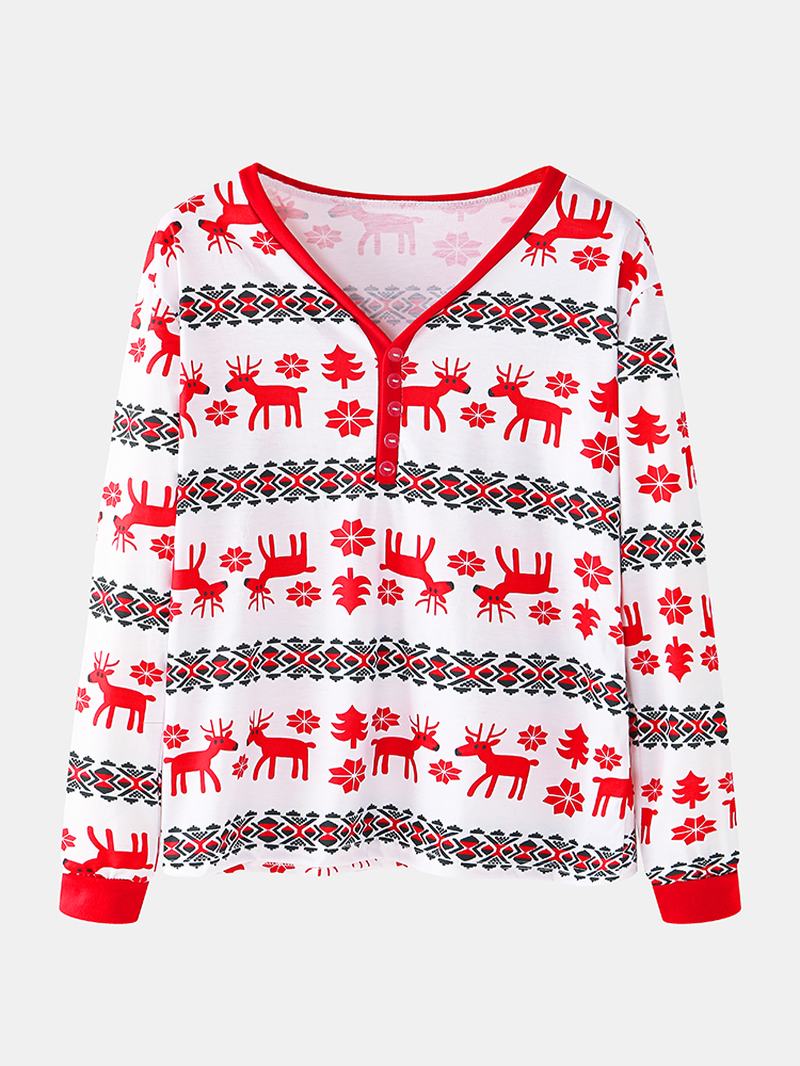 Kobiety Boże Narodzenie Cartoon Drukowanie Sweter Z Dekoltem W Serek Elastyczny Pas Luźne Spodnie Home Casual Zestaw Piżamy