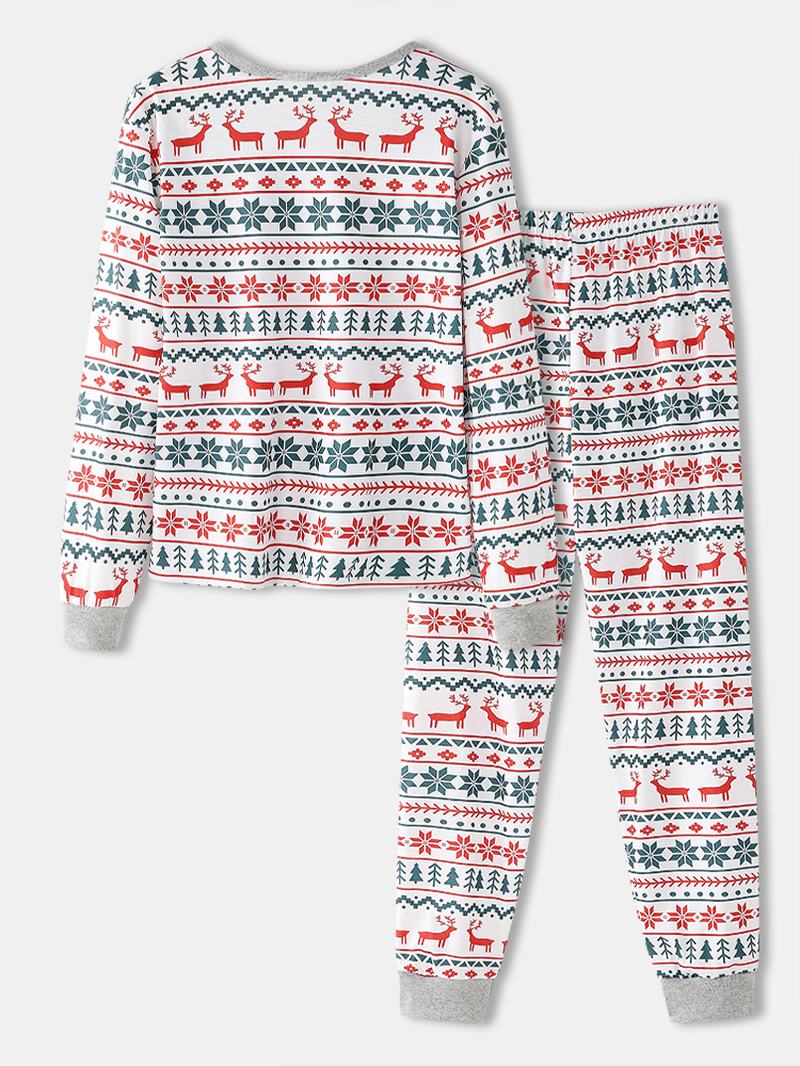 Kobiety Boże Narodzenie Cartoon Geometryczny Nadruk V-neck Sweter Elastyczny Pas Spodnie Do Biegania Domowy Zestaw Piżamy