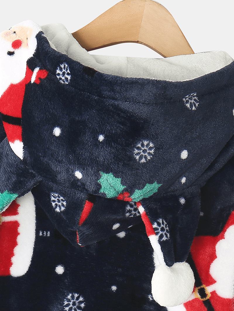 Kobiety Boże Narodzenie Santa Claus Drukowanie Flanelowe Uszy Projekt Z Kapturem Onesies Piżama Z Długim Rękawem