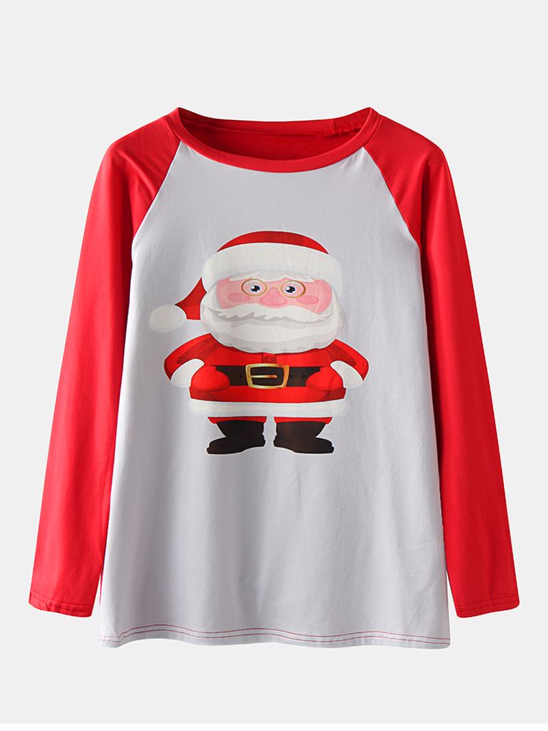 Kobiety Boże Narodzenie Santa Claus Drukowanie Pullover Plaid Elastyczne Spodnie W Pasie Home Casual Zestaw Piżamy
