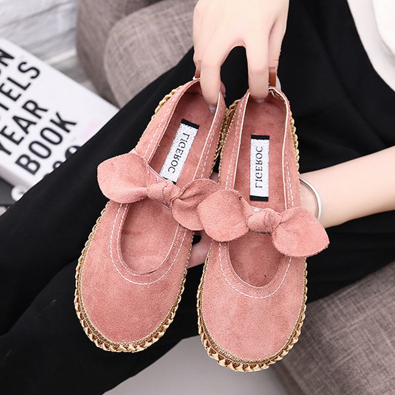 Kobiety Bowknot Okrągłe Toe Slip-on Suede Outdoor Flat Casual Shoes