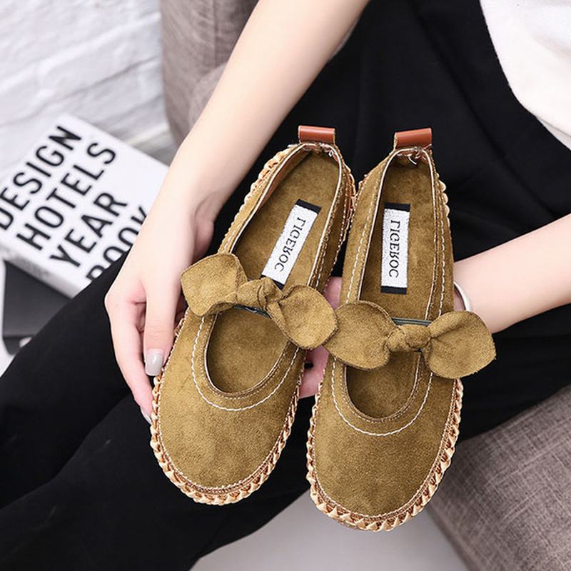 Kobiety Bowknot Okrągłe Toe Slip-on Suede Outdoor Flat Casual Shoes