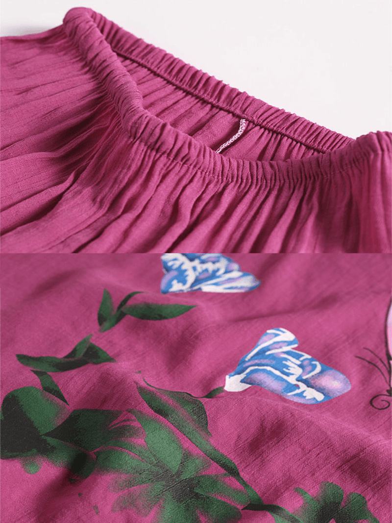 Kobiety Butterfly Flower Drukowanie Loungewear Luźna Oddychająca Letnia Piżama