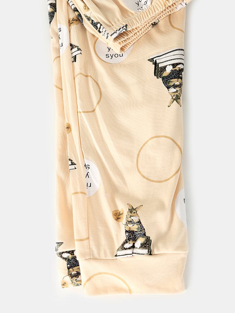 Kobiety Cartoon Animal Drukowanie Sweter Z Długim Rękawem Elastyczny Pas Spodnie Z Literami Home Piżama Set