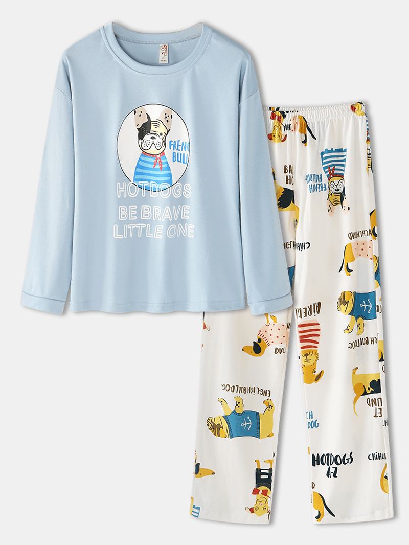 Kobiety Cartoon Animal & Letter Drukowanie Pullover Elastyczny Pas Luźne Spodnie Home Piżama Set