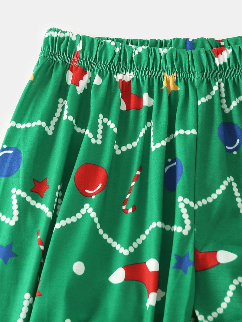 Kobiety Cartoon Christmas Tree Drukowanie Raglanowe Rękawy Bluzy Elastyczny Pas Spodnie Do Biegania Home Piżama Set