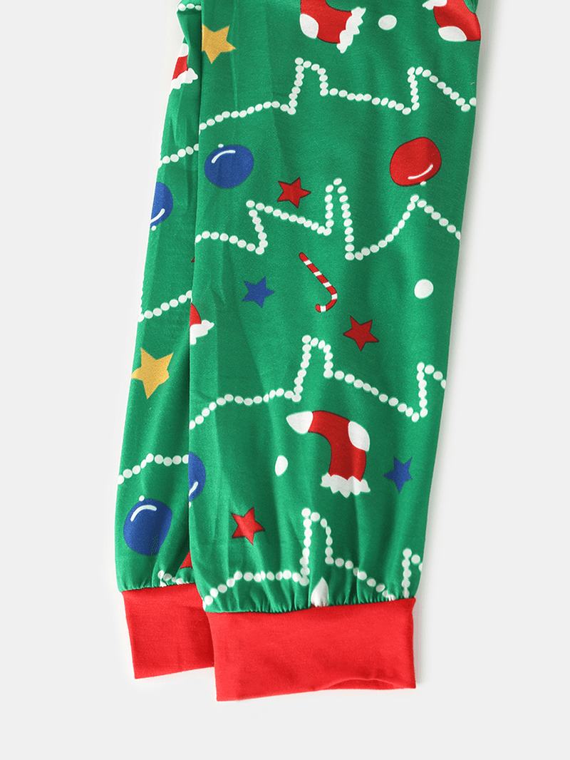 Kobiety Cartoon Christmas Tree Drukowanie Raglanowe Rękawy Bluzy Elastyczny Pas Spodnie Do Biegania Home Piżama Set