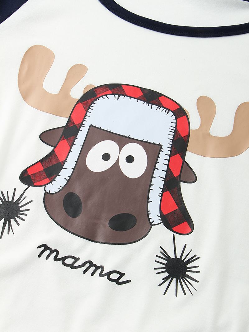 Kobiety Cartoon Elk Drukowanie Raglanowe Rękawy Top Drukowanie Elastyczne Spodnie W Pasie Home Christmas Piżama Set