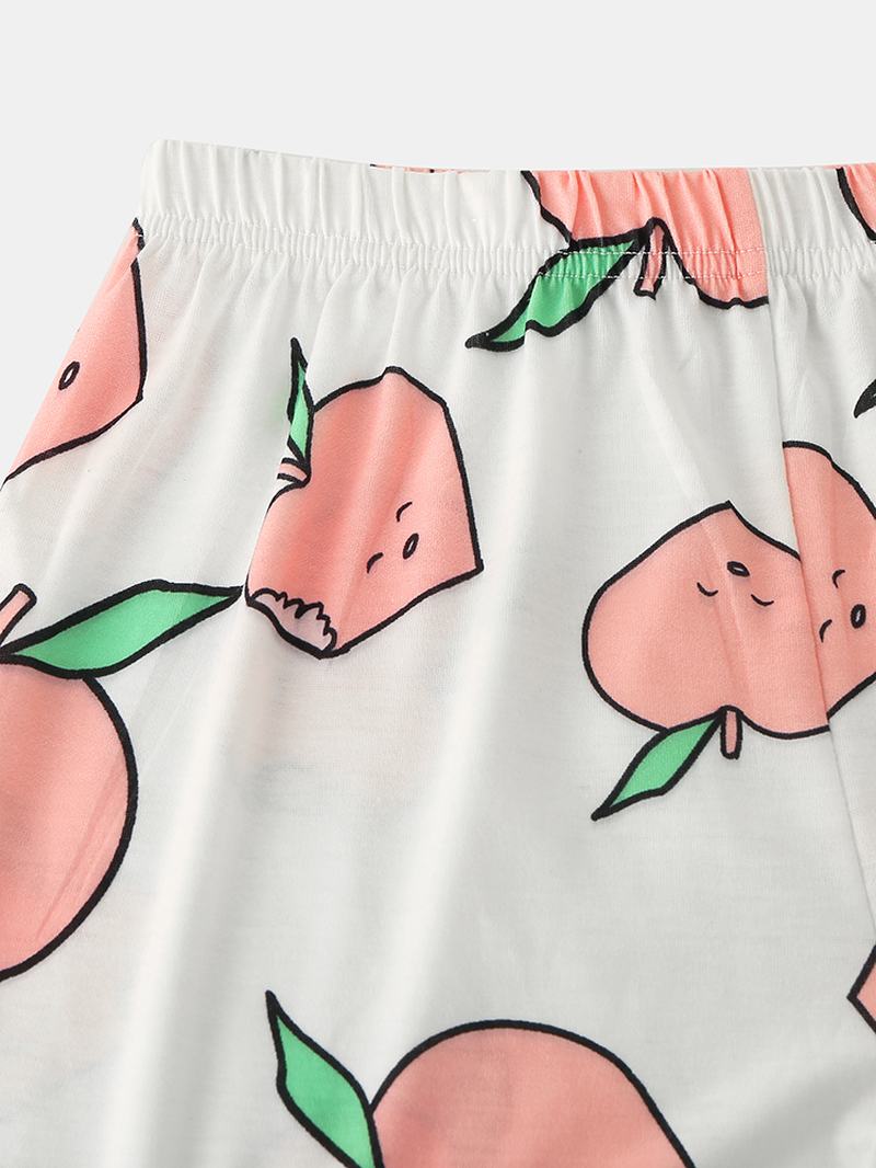 Kobiety Cartoon Peach Drukowanie Z Krótkim Rękawem Elastyczny Pas Home Casual Zestaw Piżam