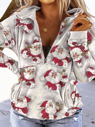 Kobiety Cartoon Santa Claus Drukowanie Drop Sleeves Sweter Bluzy Z Długim Rękawem
