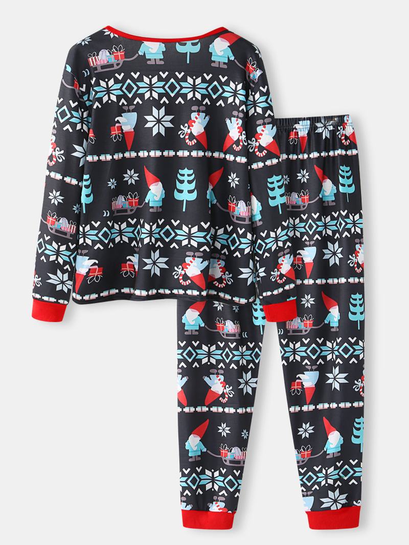 Kobiety Cartoon Santa Claus Drukowanie V-neck Sweter Z Długim Rękawem Luźne Spodnie Do Biegania Świąteczny Domowy Zestaw Piżamy