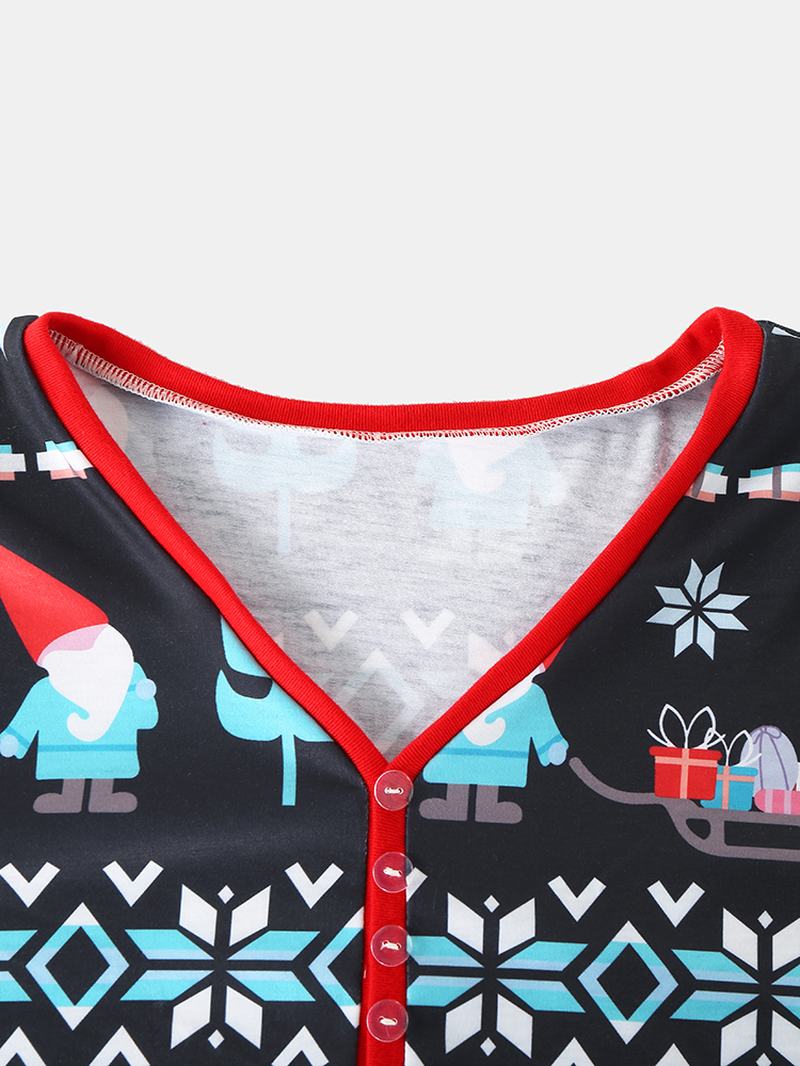Kobiety Cartoon Santa Claus Drukowanie V-neck Sweter Z Długim Rękawem Luźne Spodnie Do Biegania Świąteczny Domowy Zestaw Piżamy