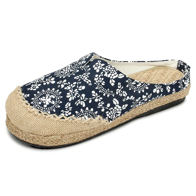 Kobiety Casual Cotton Len Outdoor Wygodne Płaskie Buty Z Okrągłym Noskiem