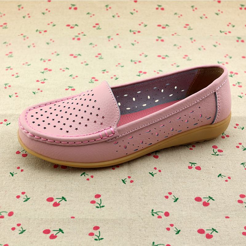 Kobiety Casual Hollow Out Miękkie Wygodne Letnie Buty Wsuwane Na Zewnątrz Mieszkania Loafer