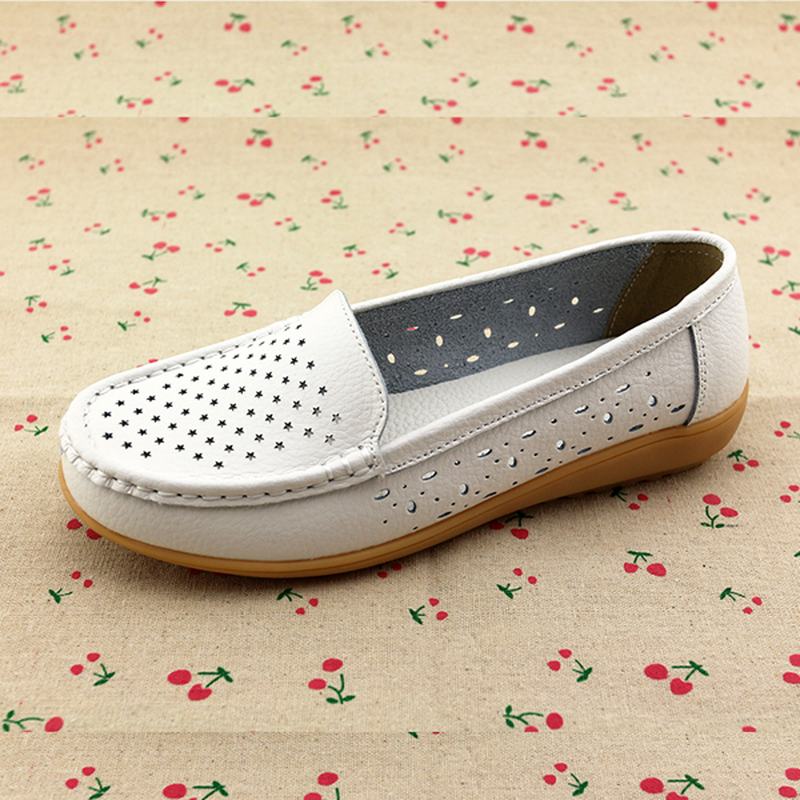 Kobiety Casual Hollow Out Miękkie Wygodne Letnie Buty Wsuwane Na Zewnątrz Mieszkania Loafer