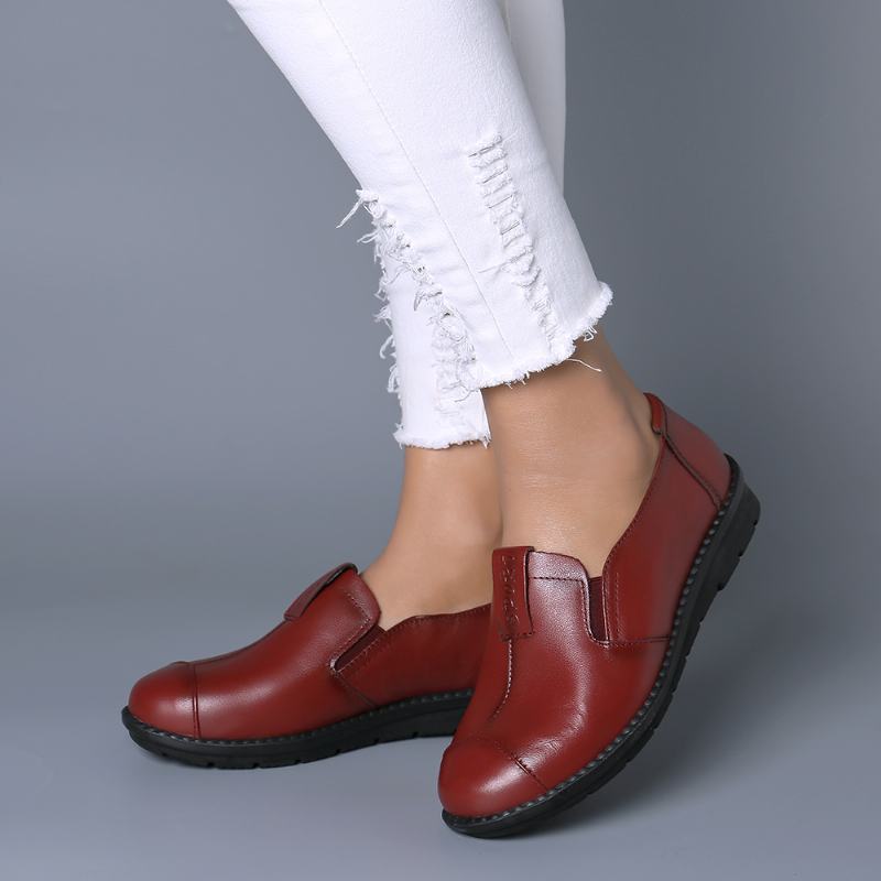 Kobiety Casual Soft Sole Slip On Skórzane Mokasyny