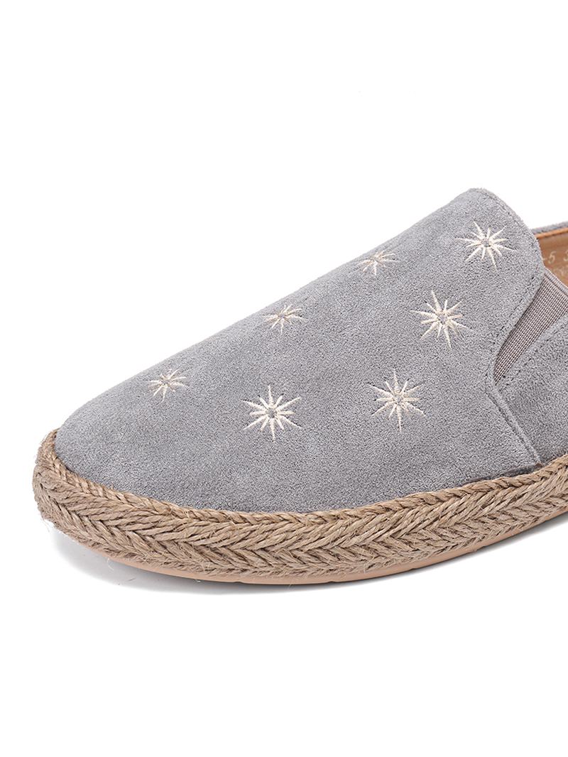 Kobiety Casual Zamszowe Okrągłe Toe Star Haftowane Espadryle Mokasyny Rybackie