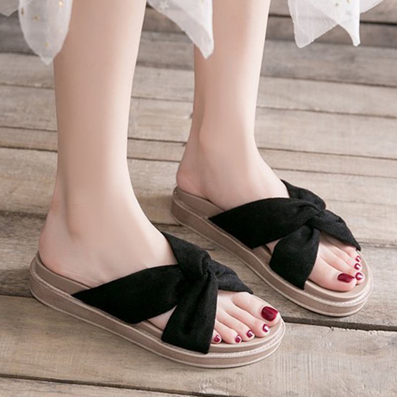 Kobiety Cross Strap Open Toe Buty Domowe Kapcie