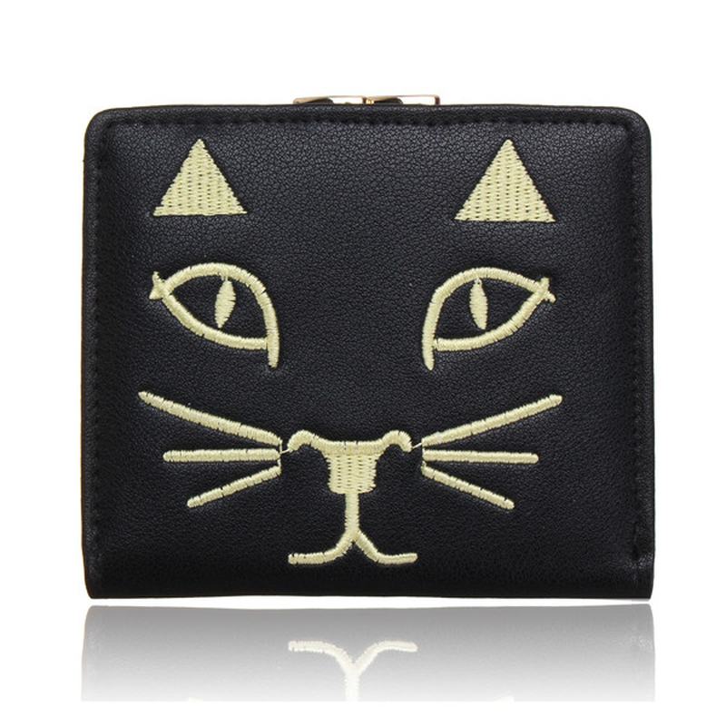 Kobiety Cute Kot Krótki Portfel Ladies Lovely Animal Hasp Purse Card Holder Coin Bags