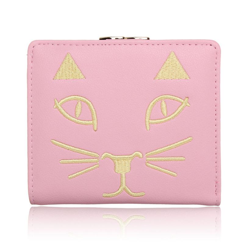 Kobiety Cute Kot Krótki Portfel Ladies Lovely Animal Hasp Purse Card Holder Coin Bags